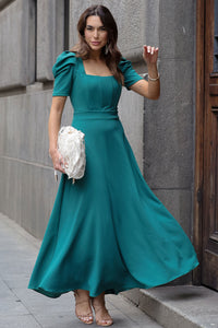 Vestido Midi Bruna Manga Bufante com Barbatana - Verde