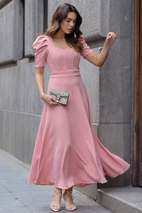 Vestido Midi Bruna Manga Bufante com Barbatana - Rosê