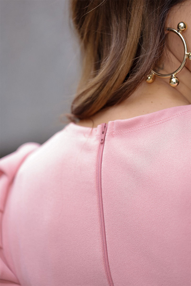 Vestido Midi Bruna Manga Bufante com Barbatana - Rosê