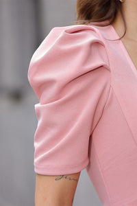 Vestido Midi Bruna Manga Bufante com Barbatana - Rosê