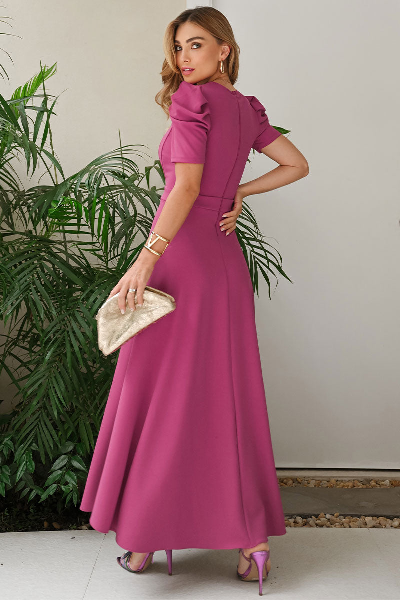 Vestido Midi Bruna Manga Bufante com Barbatana - Fúcsia