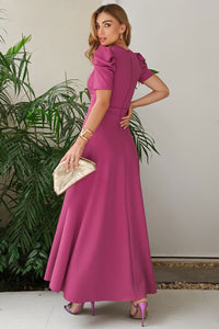 Vestido Midi Bruna Manga Bufante com Barbatana - Fúcsia