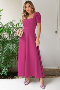 Vestido Midi Bruna Manga Bufante com Barbatana - Fúcsia