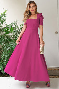 Vestido Midi Bruna Manga Bufante com Barbatana - Fúcsia