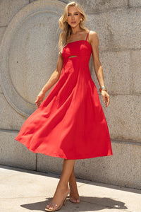 Vestido Midi Amanda com Detalhe Vazado e Bolsos - Vermelho