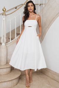 Vestido Midi Amanda com Detalhe Vazado e Bolsos - Off White