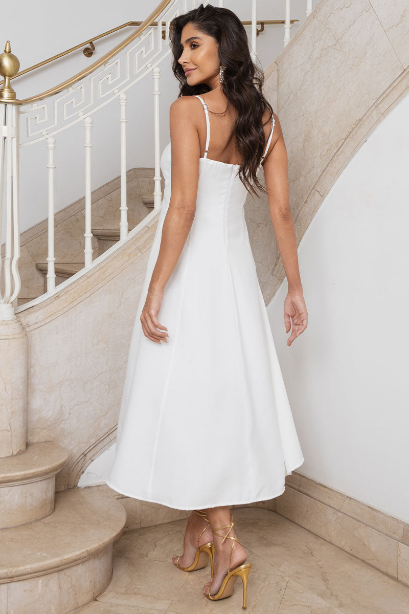 Vestido Midi Amanda com Detalhe Vazado e Bolsos - Off White