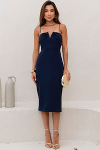 Vestido Juliana Tubinho Com Pregas Frente - Azul Marinho