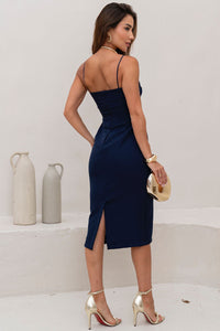 Vestido Juliana Tubinho Com Pregas Frente - Azul Marinho