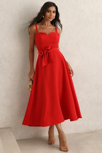 Vestido Midi Patrícia Alças Finas e Faixa - Vermelho