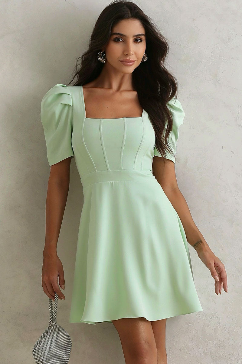 Vestido Raissa Com Detalhe Barbatana E Manga Com Pregas - Verde