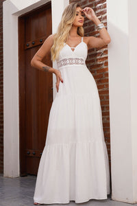 Vestido Val Longo Com Detalhe Guipir - Off White