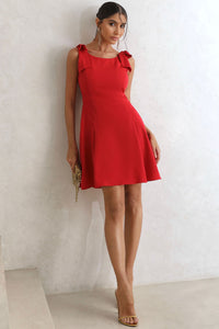 Vestido Fernanda Com Pregas e Laço Ombro - Vermelho