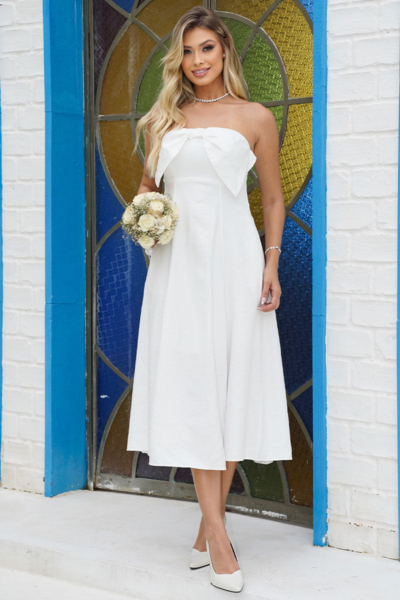 Vestido Vania Tomara Que Caia Com Laço e Zíper - Off White