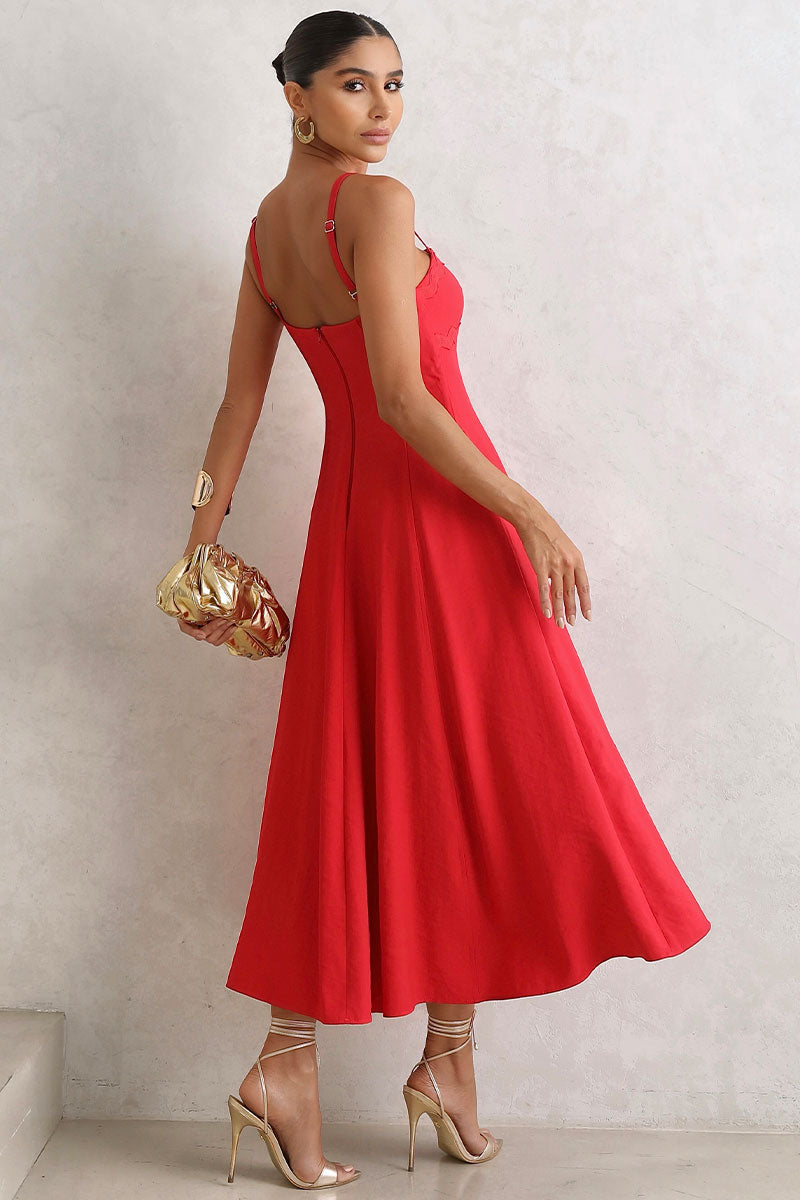 Vestido Lidiane Com Detalhe Guipir E Alça - Vermelho