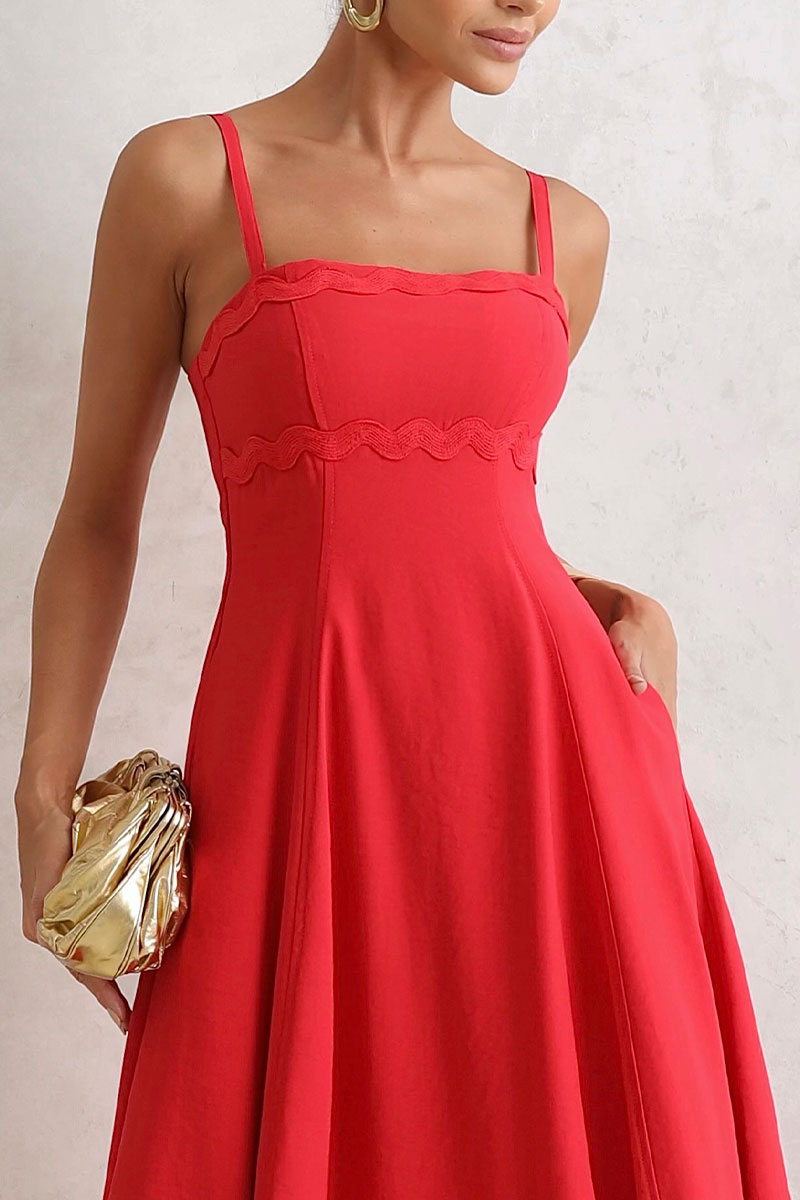 Vestido Lidiane Com Detalhe Guipir E Alça - Vermelho