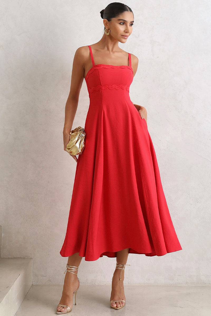 Vestido Lidiane Com Detalhe Guipir E Alça - Vermelho