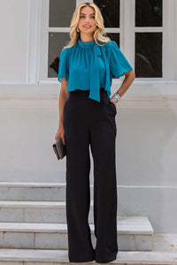 Blusa Renata Crepe Com Laço Na Gola - Azul