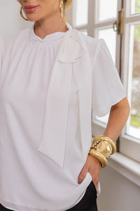Blusa Renata Crepe Com Laço Na Gola - Off White