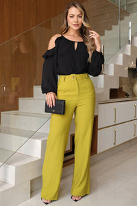 Blusa Brenda Crepe Manga Longa Vazada - Preto