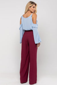 Blusa Brenda Crepe Manga Longa Vazada - Azul