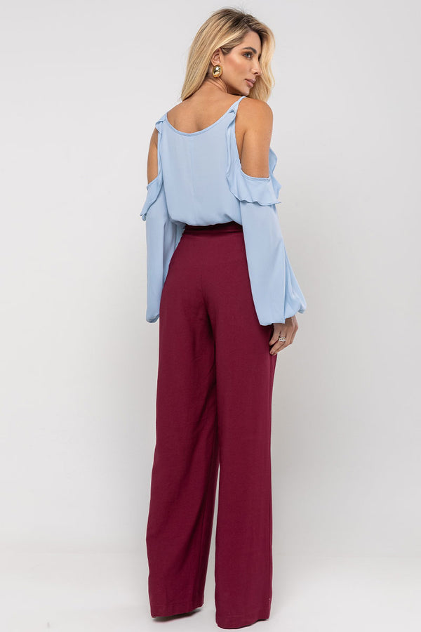 Blusa Brenda Crepe Manga Longa Vazada - Azul