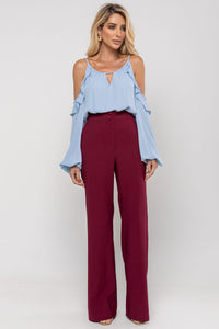 Blusa Brenda Crepe Manga Longa Vazada - Azul