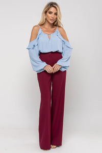 Blusa Brenda Crepe Manga Longa Vazada - Azul