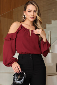 Blusa Brenda Crepe Manga Longa Vazada - Vinho