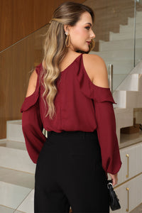 Blusa Brenda Crepe Manga Longa Vazada - Vinho