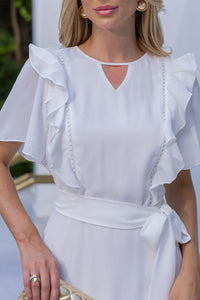 Vestido Silvia Com Guipir e Faixa - Off White