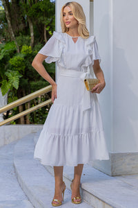 Vestido Silvia Com Guipir e Faixa - Off White