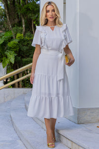 Vestido Silvia Com Guipir e Faixa - Off White