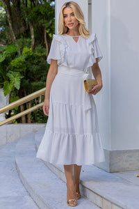 Vestido Silvia Com Guipir e Faixa - Off White