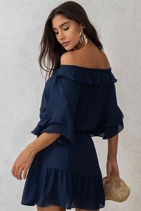 Vestido Simone Crepe Ombro A Ombro Com Faixa - Azul Marinho