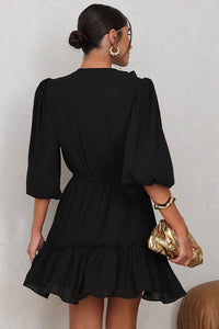 Vestido Fatima Crepe Com Babado E Botão - Preto