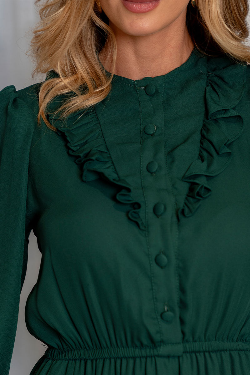 Vestido Fatima Crepe Com Babado E Botão - Verde