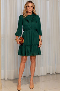 Vestido Fatima Crepe Com Babado E Botão - Verde