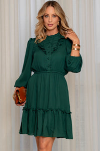 Vestido Fatima Crepe Com Babado E Botão - Verde
