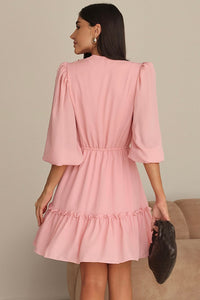 Vestido Fatima Crepe Com Babado E Botão - Rosa