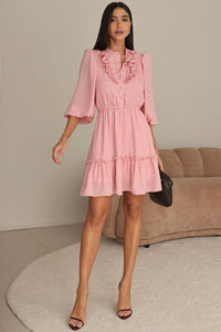 Vestido Fatima Crepe Com Babado E Botão - Rosa