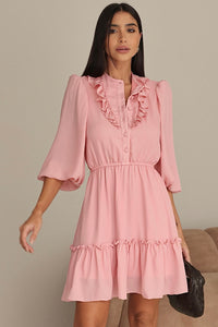 Vestido Fatima Crepe Com Babado E Botão - Rosa