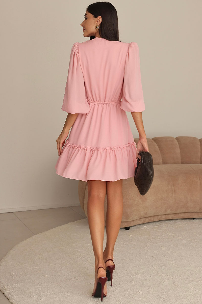 Vestido Fatima Crepe Com Babado E Botão - Rosa