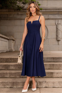 Vestido Carol Com Alça e Decote V - Azul Marinho