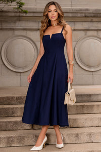 Vestido Carol Com Alça e Decote V - Azul Marinho