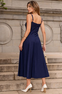 Vestido Carol Com Alça e Decote V - Azul Marinho