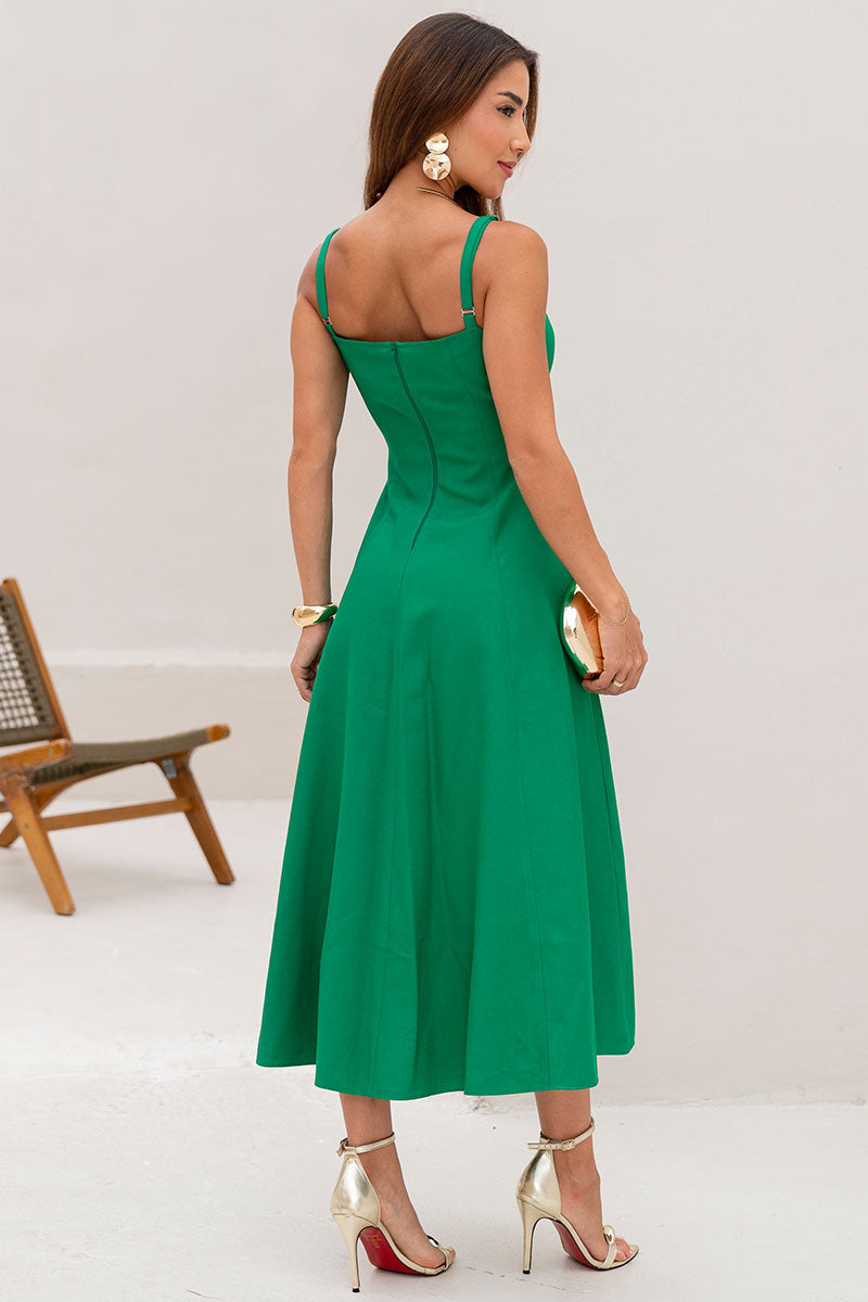 Vestido Carol Com Alça e Decote V - Verde