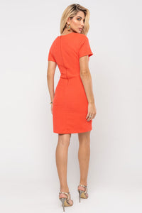 Vestido Adele Tubinho Manga Curta Com Detalhe Metal - Laranja