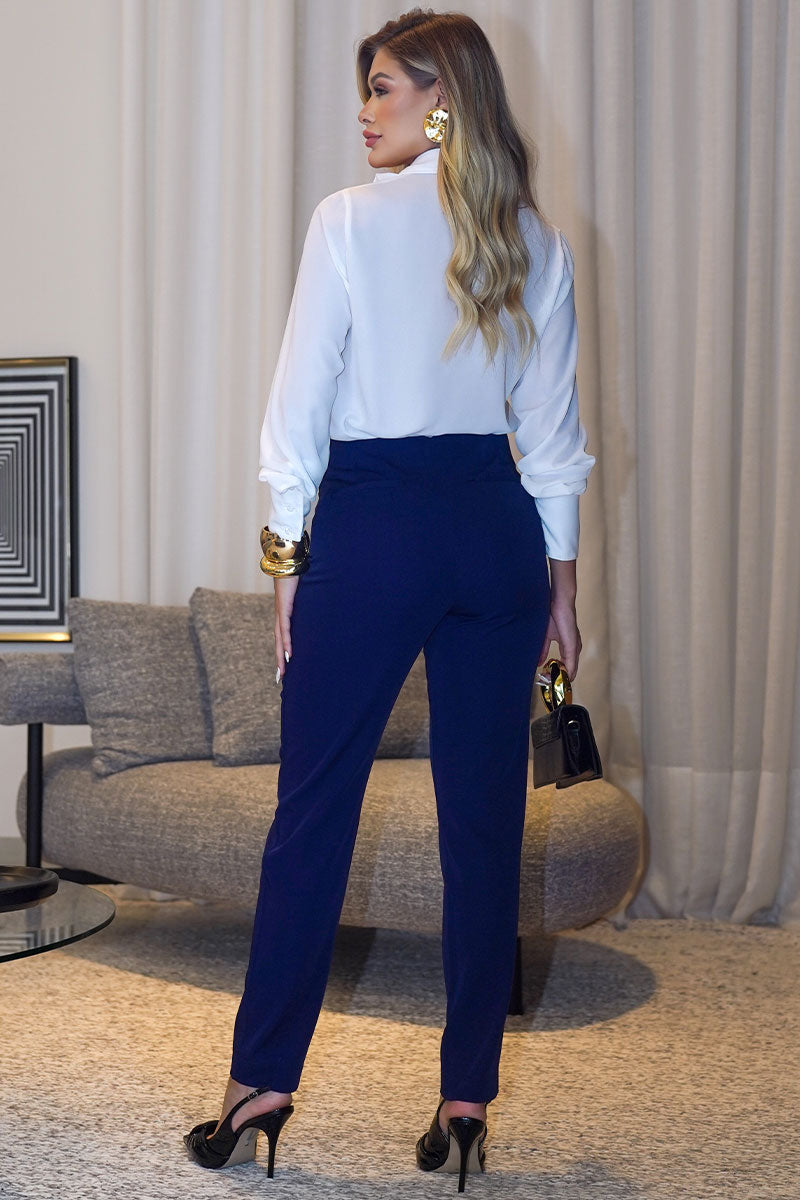 Blusa Agatha Crepe Com Babado, Botão e Manga Longa - Off White