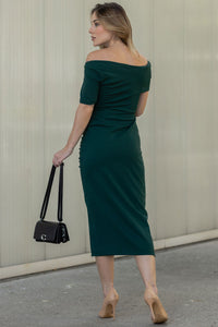 Vestido Elisangela Ombro a Ombro Franzido Com Zíper - Verde